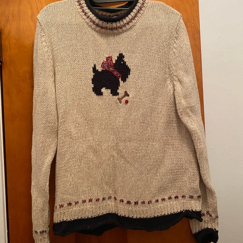 Christopher & Banks Hand Embroidered Black Terrier Sweater